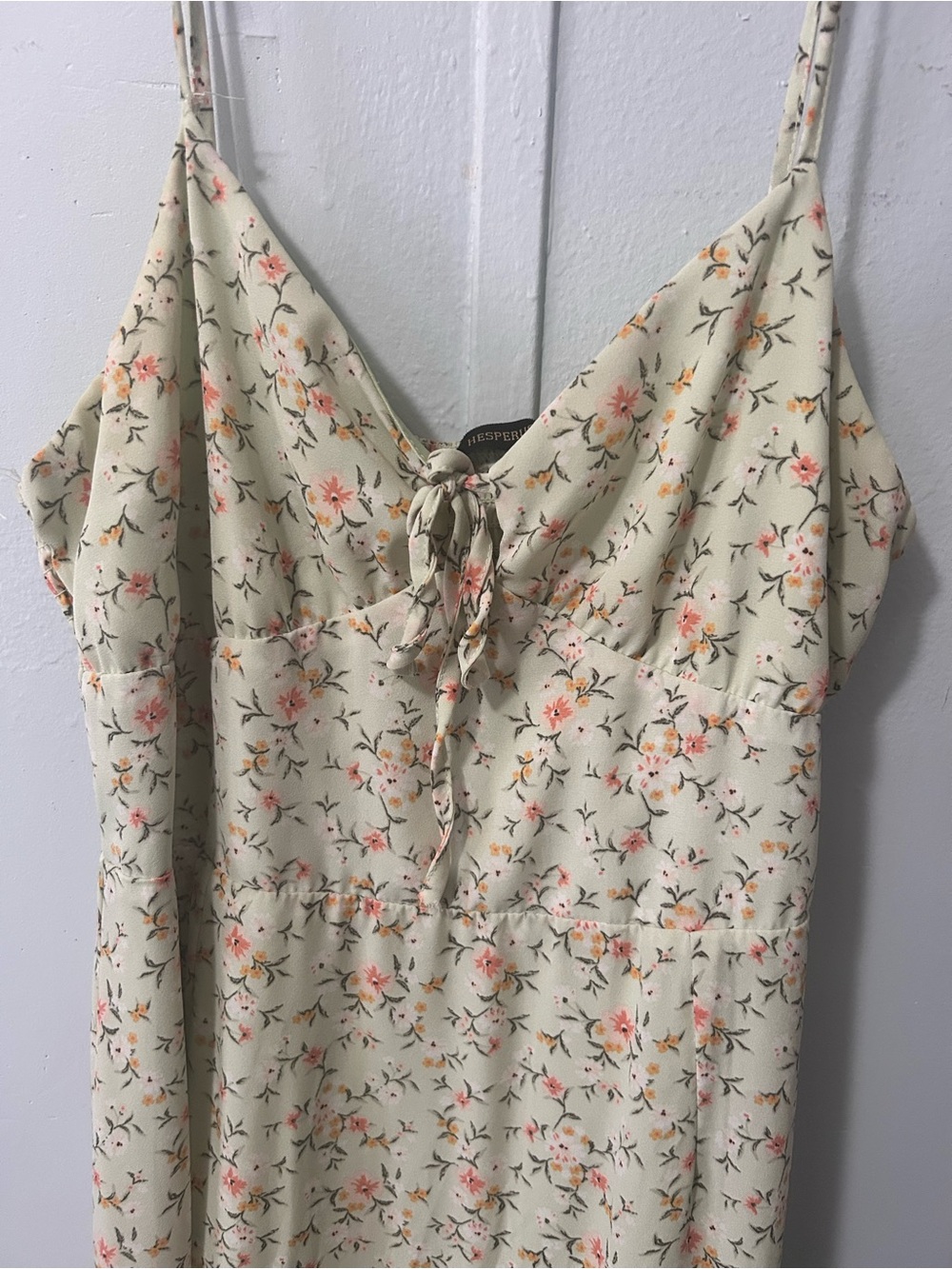 Hesperus Floral Tie-Front Spaghetti Strap  - Cream with Pink Floral